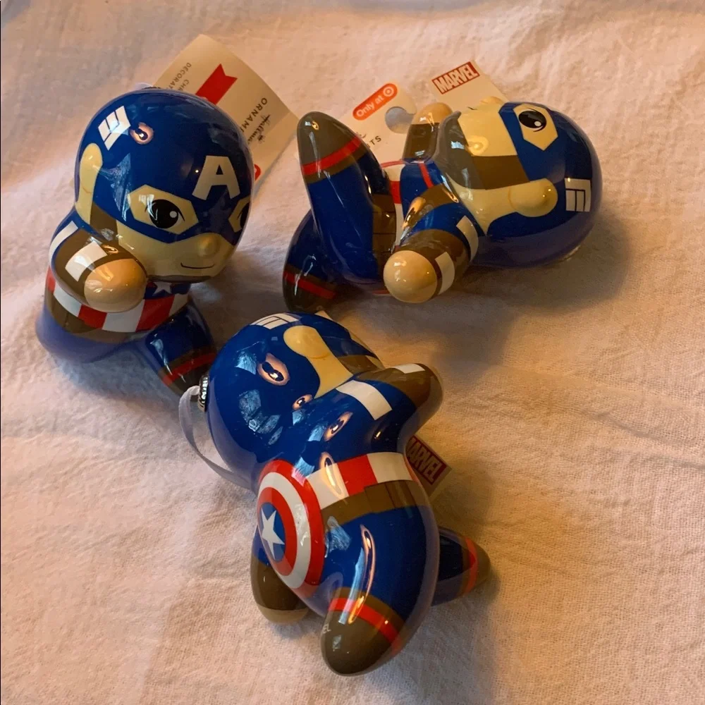 Marvel Captain America Hallmark Christmas Ornament triplets Blue Red & White NEW